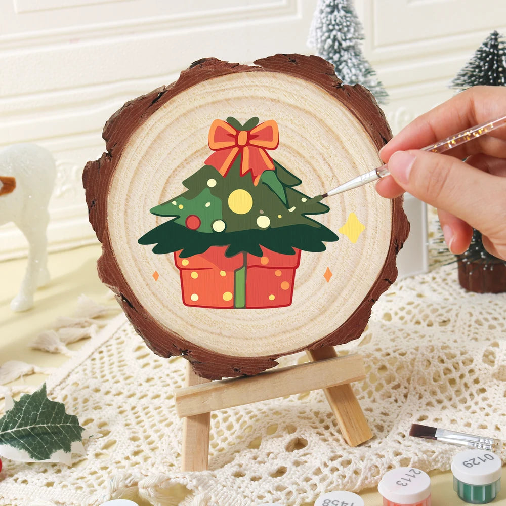 
Paint by Numbers - Wood Slice | Christmas Tree with Presents