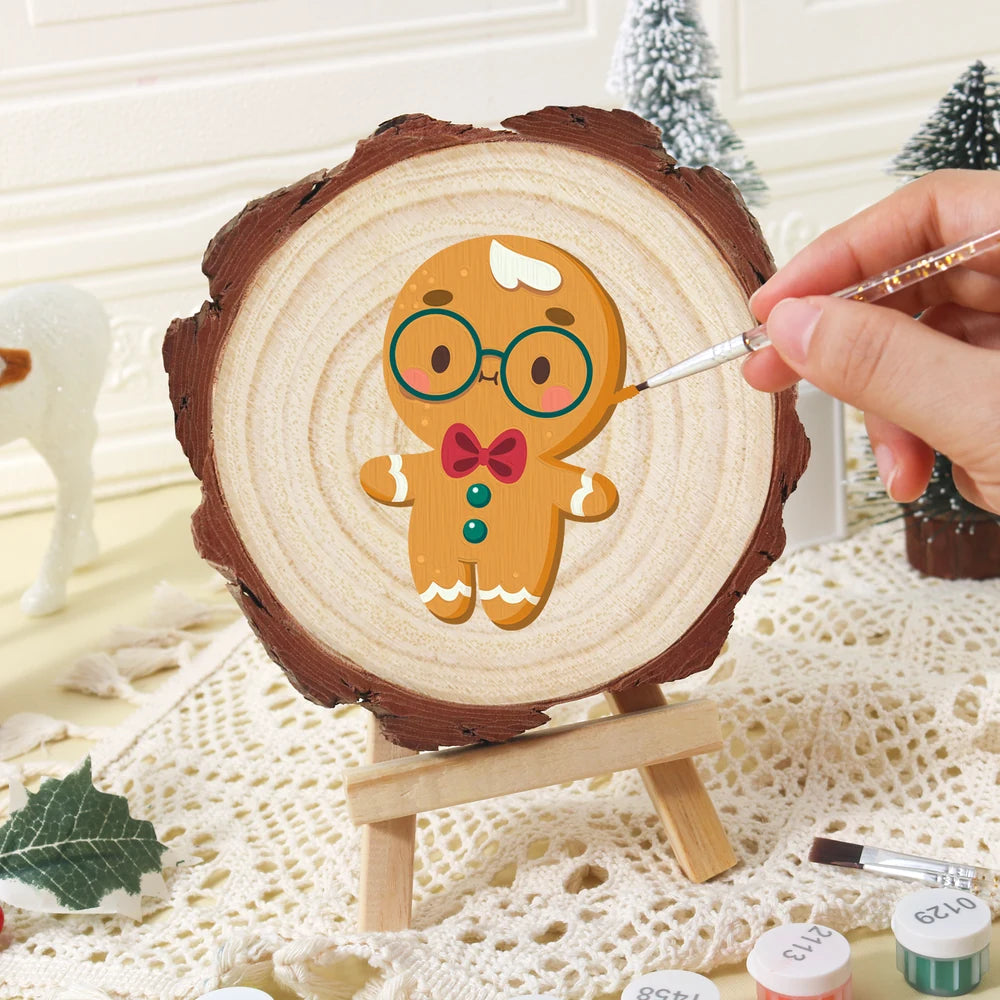 Paint by Numbers - Wood Slice | Gingerbread Man with Glasses