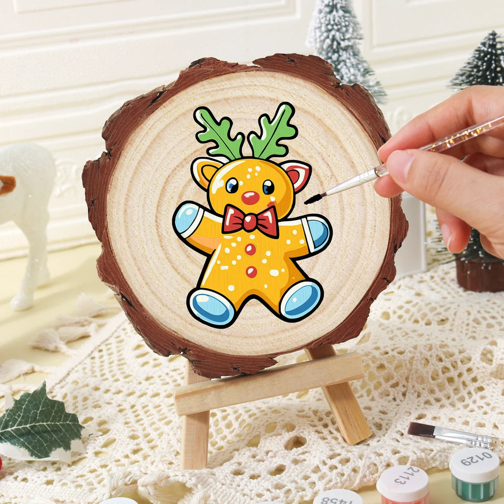 
Paint by Numbers - Wood Slice | Gingerbread Reindeer