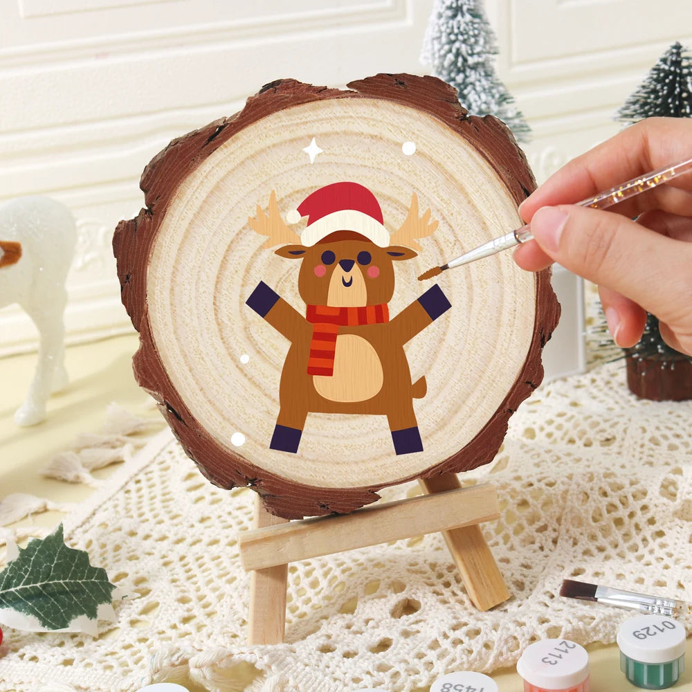 
Paint by Numbers - Wood Slice | Reindeer in a Scarf