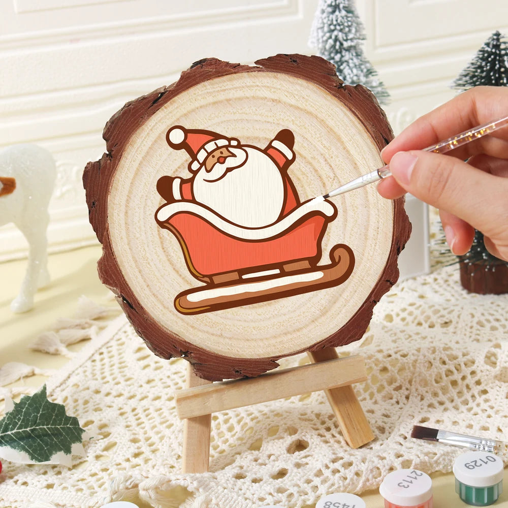 
Paint by Numbers - Wood Slice | Santa Sleigh Cookie