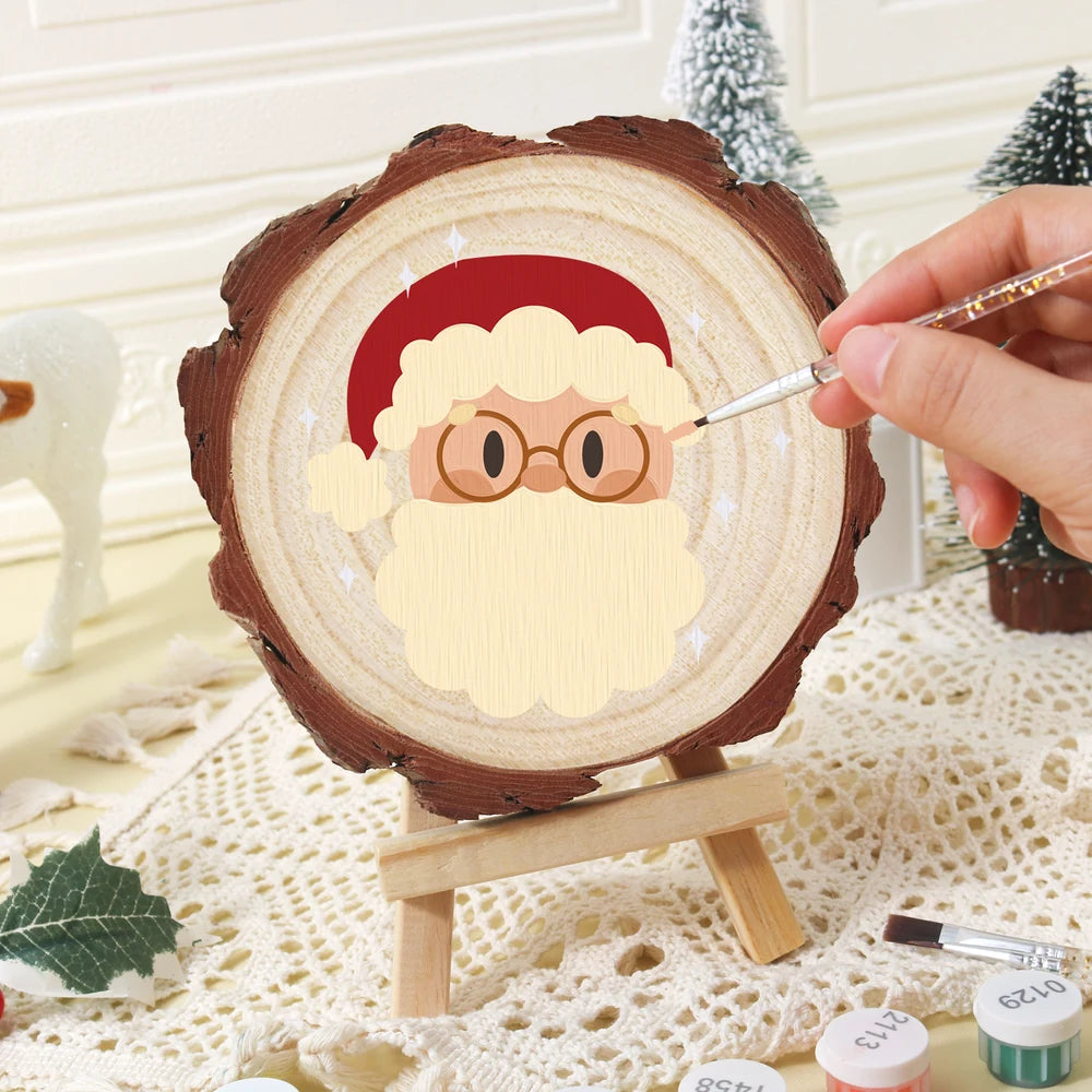 
Paint by Numbers - Wood Slice | Santa with Round Glasses
