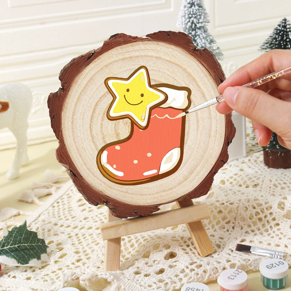 Paint by Numbers - Wood Slice | Stocking with a Golden Star