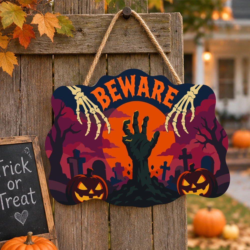 Paint by Numbers - Wooden Door Hanger | Beware Zombie Hand