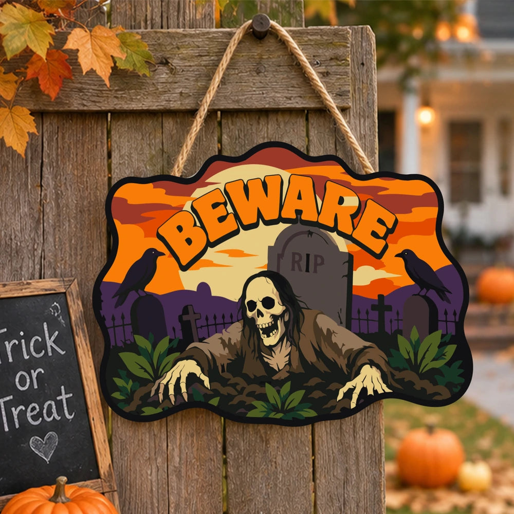 Paint by Numbers - Wooden Door Hanger | Beware of the Graveyard