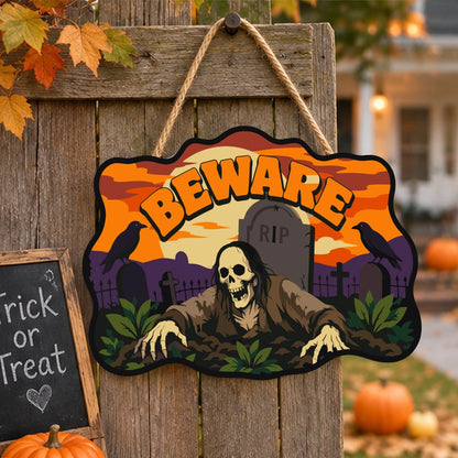 Paint by Numbers - Wooden Door Hanger | Beware of the Graveyard