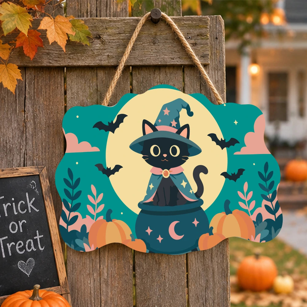 Paint by Numbers - Wooden Door Hanger | Black Cat Witch in the Moon