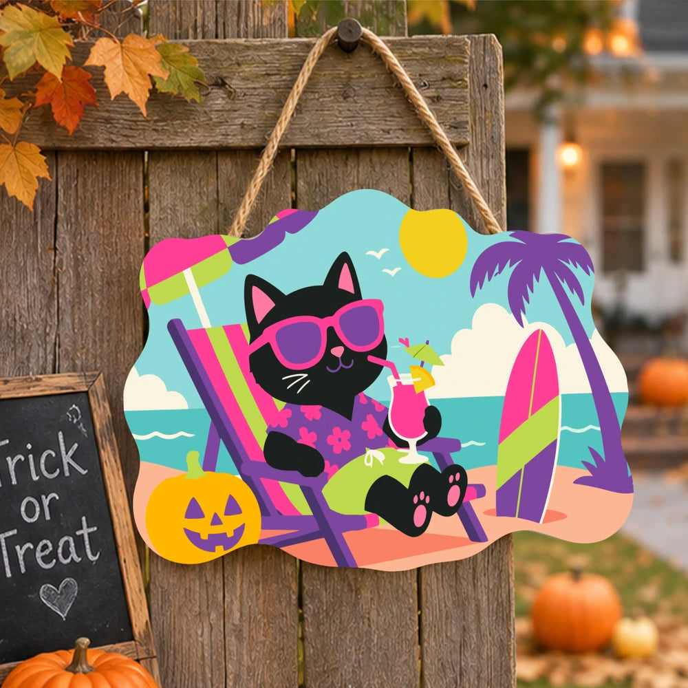 Paint by Numbers - Wooden Door Hanger | Black Cat on Vacation