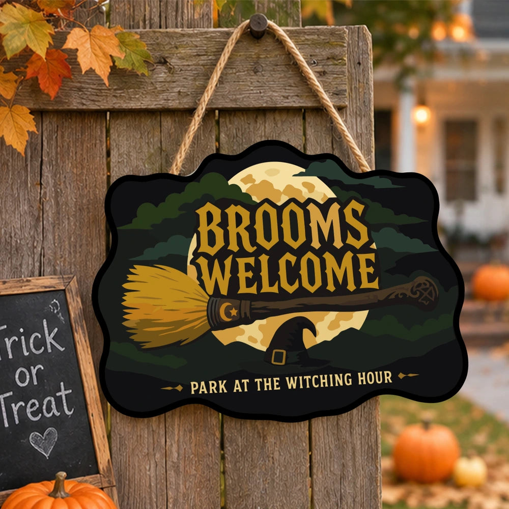 Paint by Numbers - Wooden Door Hanger | Brooms Welcome at the Witching Hour