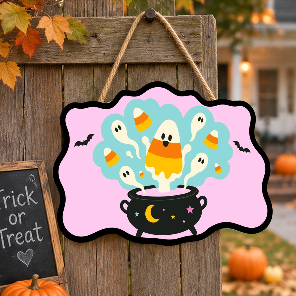 Paint by Numbers - Wooden Door Hanger | Candy Corn Ghosts in the Cauldron