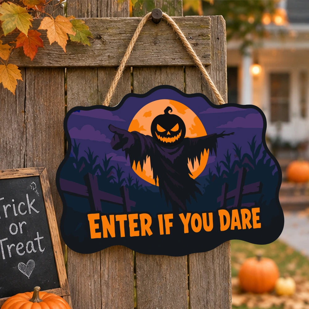 Paint by Numbers - Wooden Door Hanger | Enter If You Dare Pumpkin Scarecrow