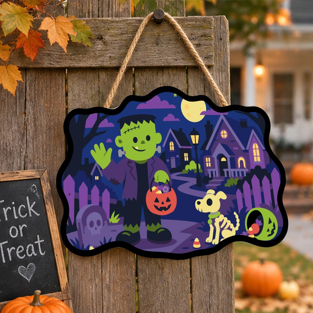 Paint by Numbers - Wooden Door Hanger | Frankenstein Trick-or-Treating