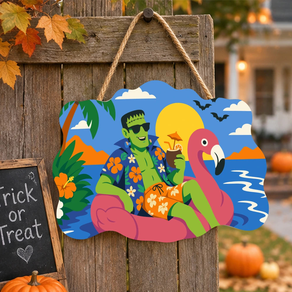 Paint by Numbers - Wooden Door Hanger | Frankenstein on a Flamingo Float