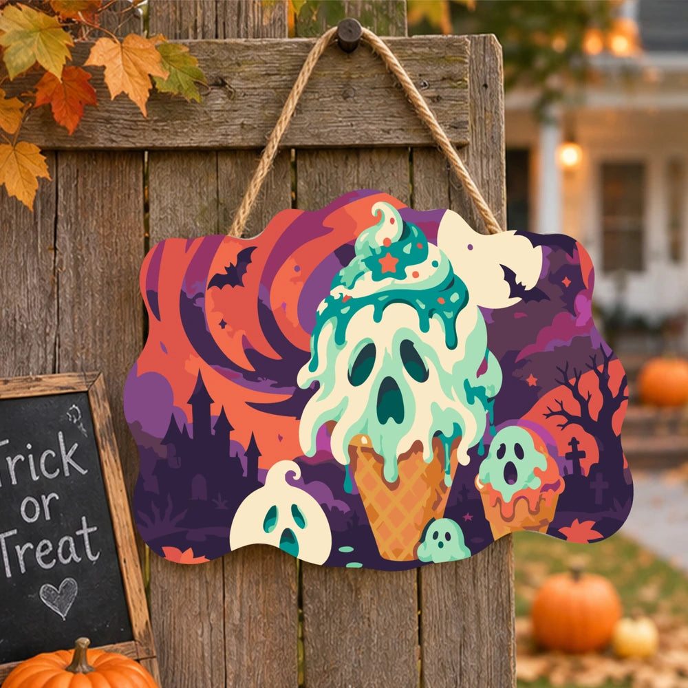 Paint by Numbers - Wooden Door Hanger | Ghost Ice Cream Cone