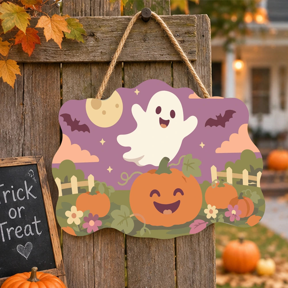 Paint by Numbers - Wooden Door Hanger | Ghost Over the Pumpkin Patch