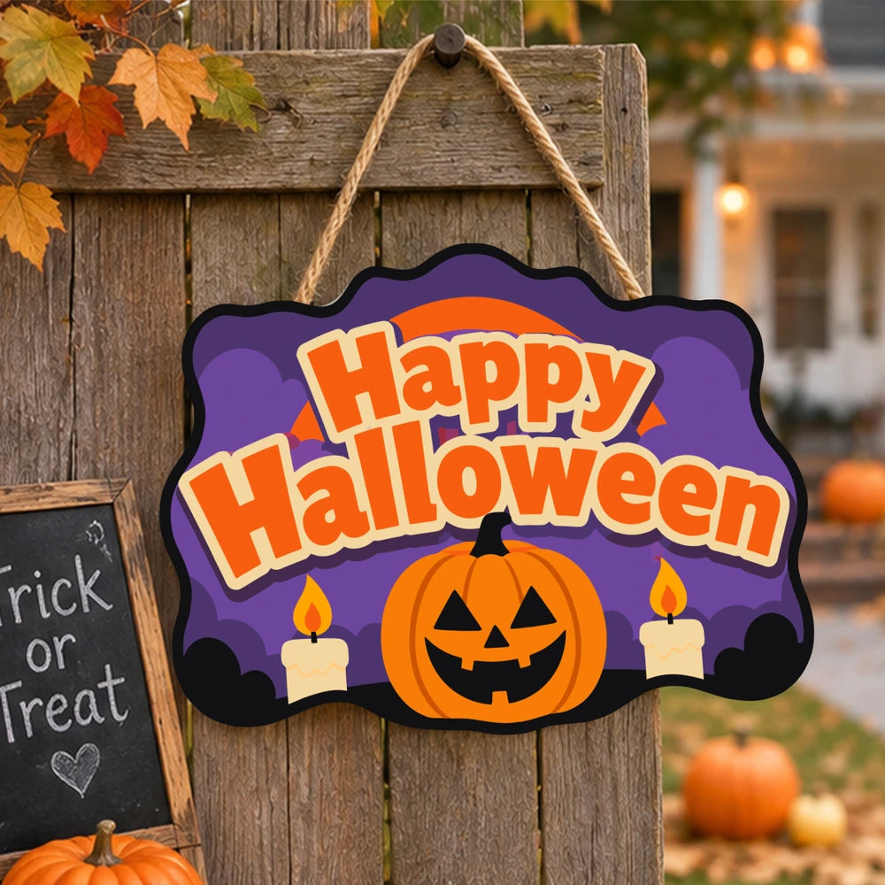 Paint by Numbers - Wooden Door Hanger | Happy Halloween Candlelit Pumpkin