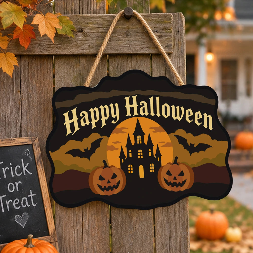 Paint by Numbers - Wooden Door Hanger | Happy Halloween Castle and Pumpkins
