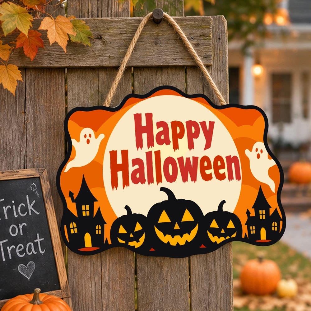 
Paint by Numbers - Wooden Door Hanger | Happy Halloween Ghosts Over the Town