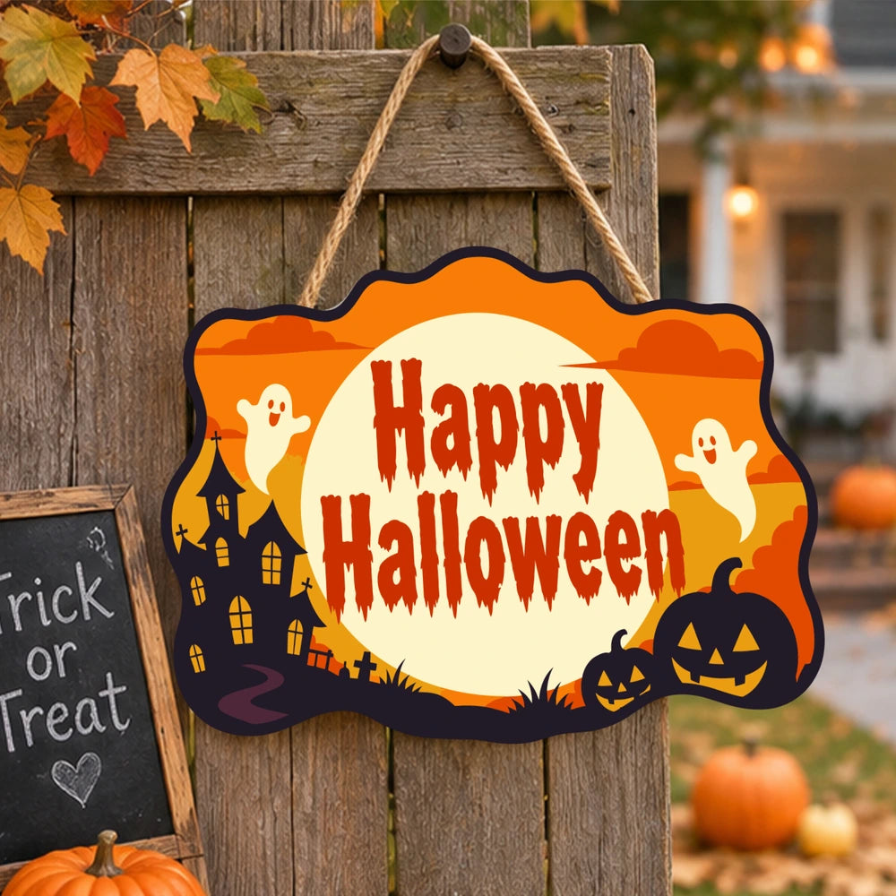 Paint by Numbers - Wooden Door Hanger | Happy Halloween Ghosts in the Moon