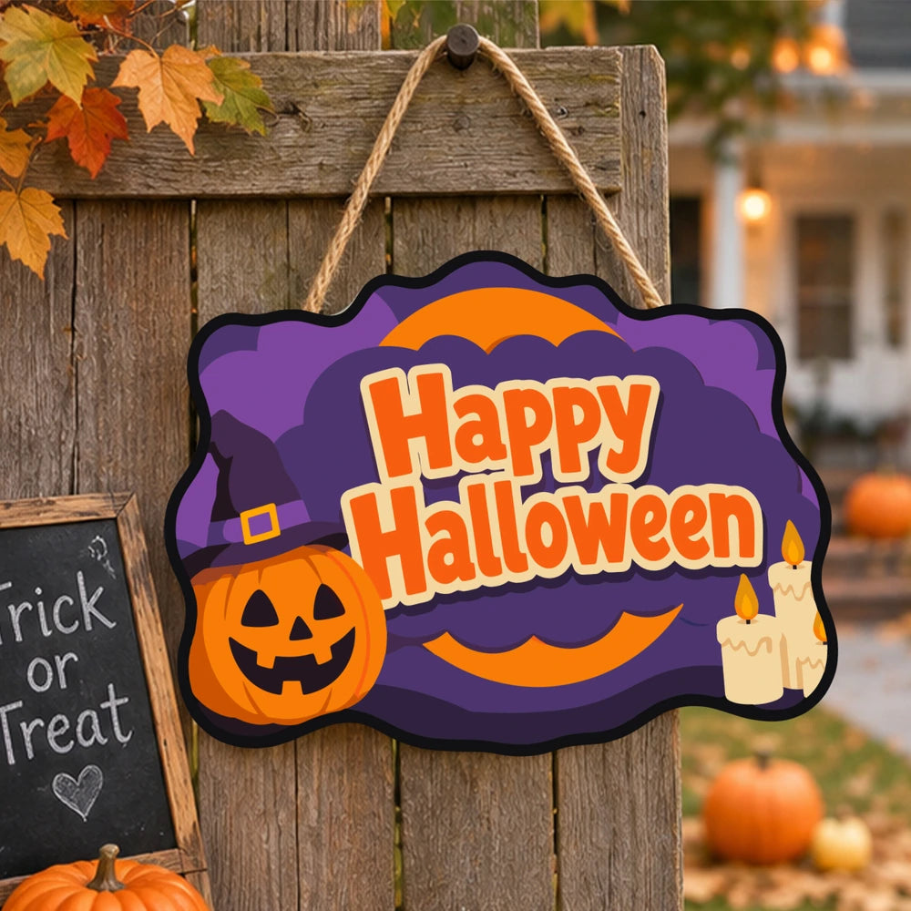 Paint by Numbers - Wooden Door Hanger | Happy Halloween Pumpkin and Candles