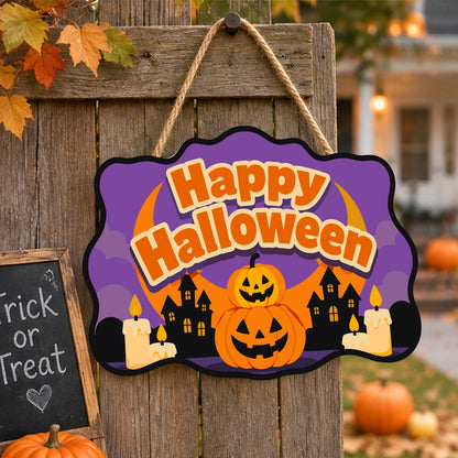 Paint by Numbers - Wooden Door Hanger | Happy Halloween Pumpkins and Haunted Houses