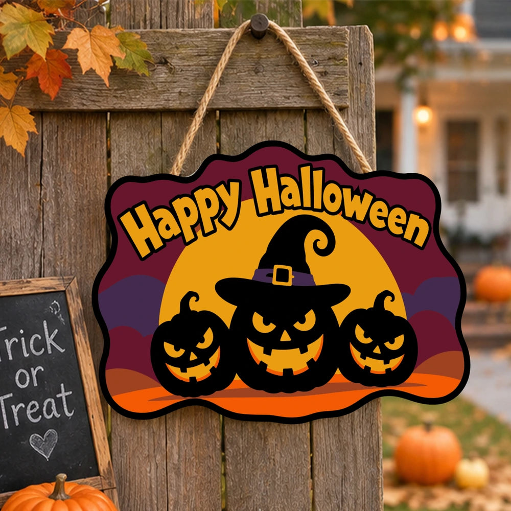 Paint by Numbers - Wooden Door Hanger | Happy Halloween Pumpkins in a Witch Hat