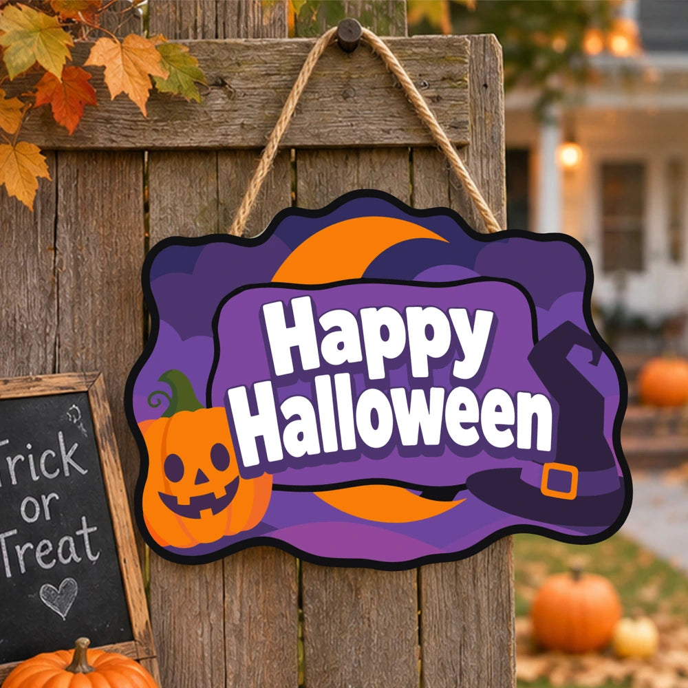 Paint by Numbers - Wooden Door Hanger | Happy Halloween Purple Pumpkin
