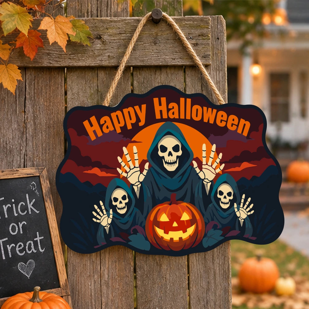Paint by Numbers - Wooden Door Hanger | Happy Halloween Reaper Trio
