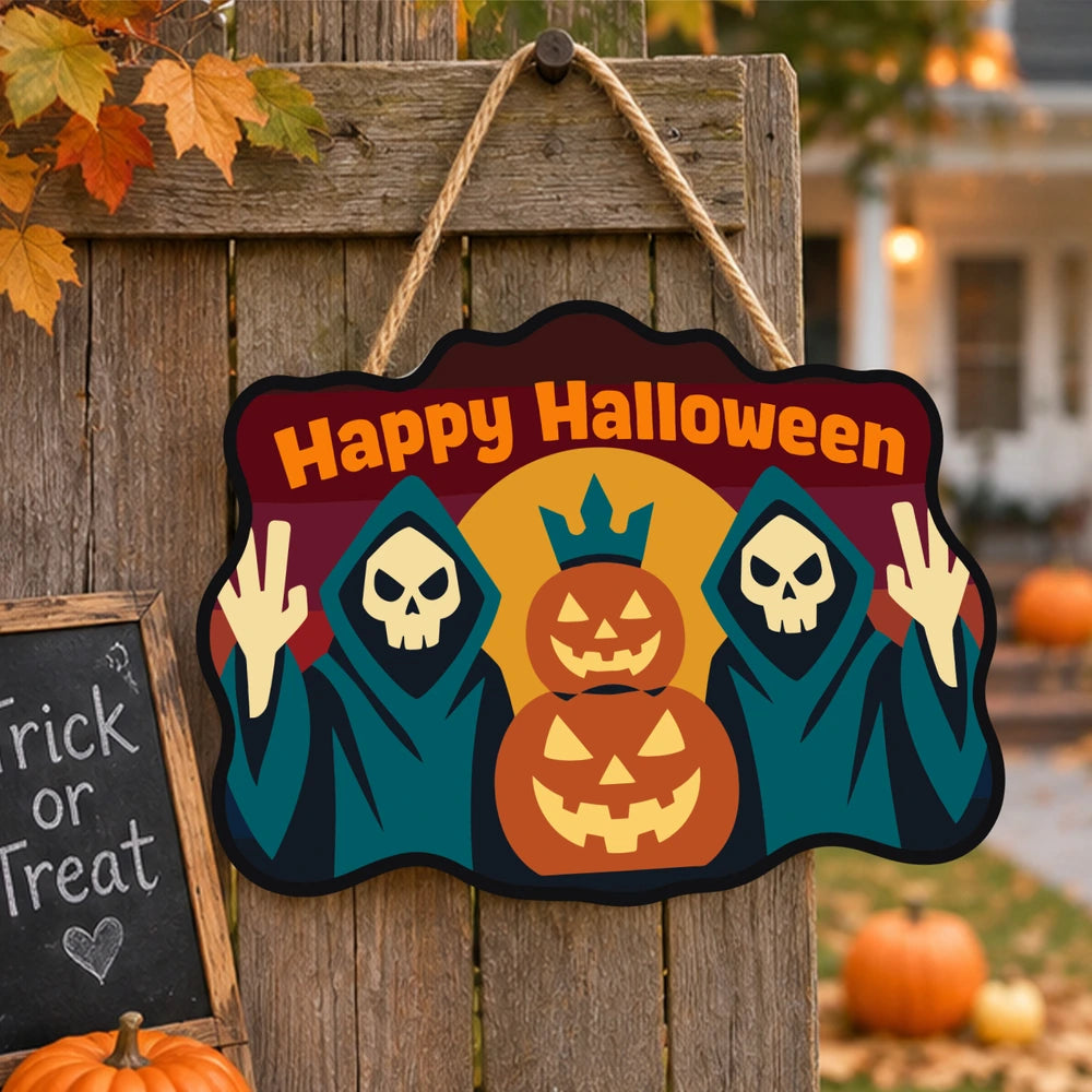 
Paint by Numbers - Wooden Door Hanger | Happy Halloween Reapers at Sunset