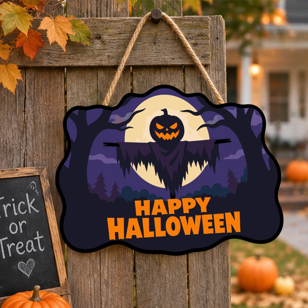 Paint by Numbers - Wooden Door Hanger | Happy Halloween Scarecrow Silhouette