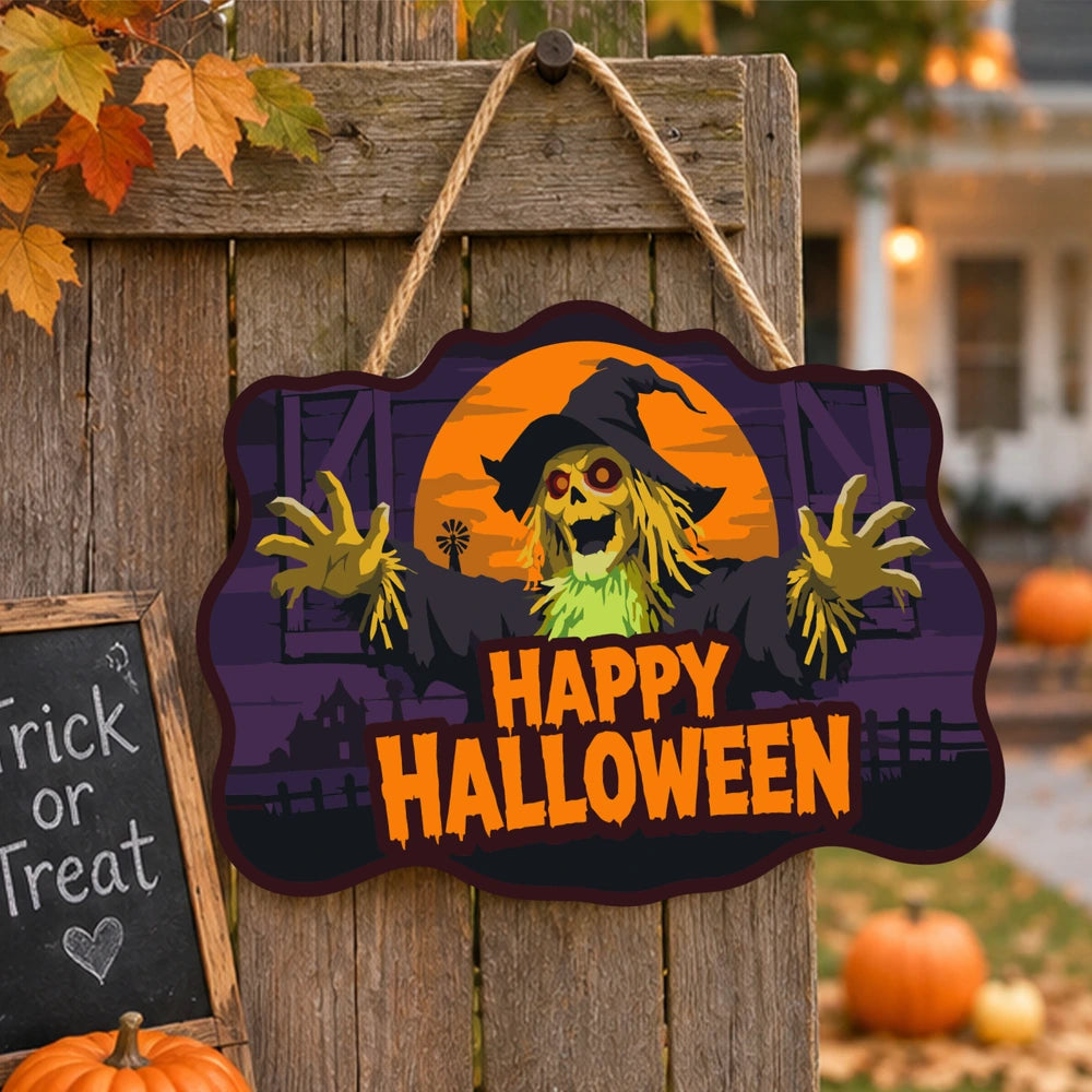 Paint by Numbers - Wooden Door Hanger | Happy Halloween Scarecrow at Night