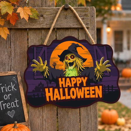 Paint by Numbers - Wooden Door Hanger | Happy Halloween Scarecrow at Night