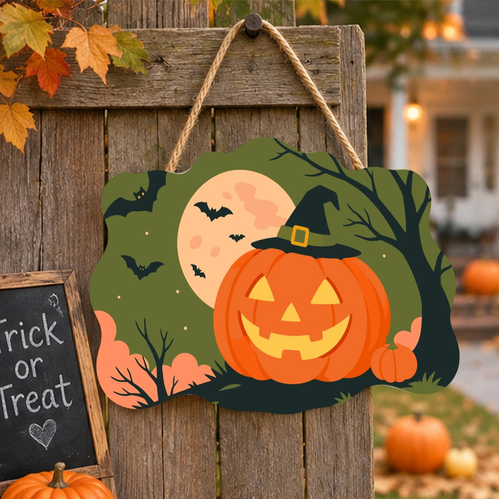 Paint by Numbers - Wooden Door Hanger | Jack-o'-Lantern in a Witch Hat