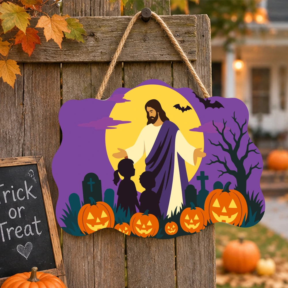 Paint by Numbers - Wooden Door Hanger | Jesus Blessing the Children at Halloween