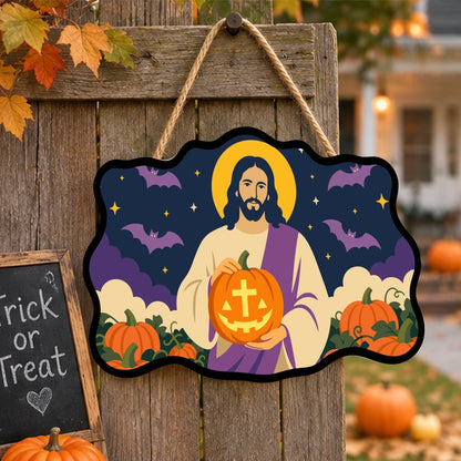 Paint by Numbers - Wooden Door Hanger | Jesus with a Cross Pumpkin