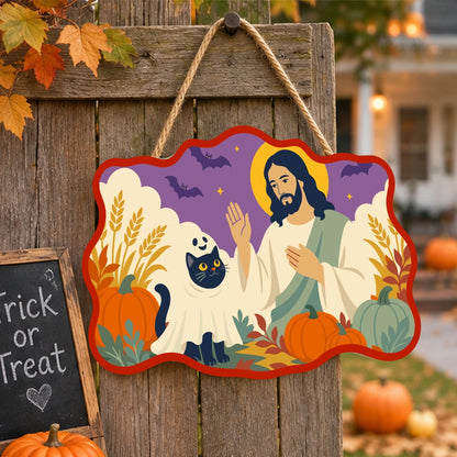 Paint by Numbers - Wooden Door Hanger | Jesus with a Ghost Cat