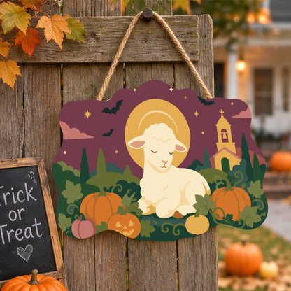 Paint by Numbers - Wooden Door Hanger | Lamb Resting in the Pumpkin Patch