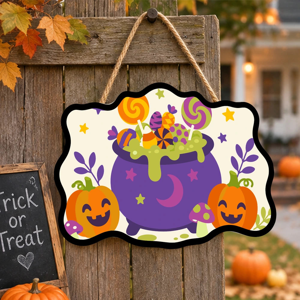 Paint by Numbers - Wooden Door Hanger | Lollipop Cauldron with Pumpkins