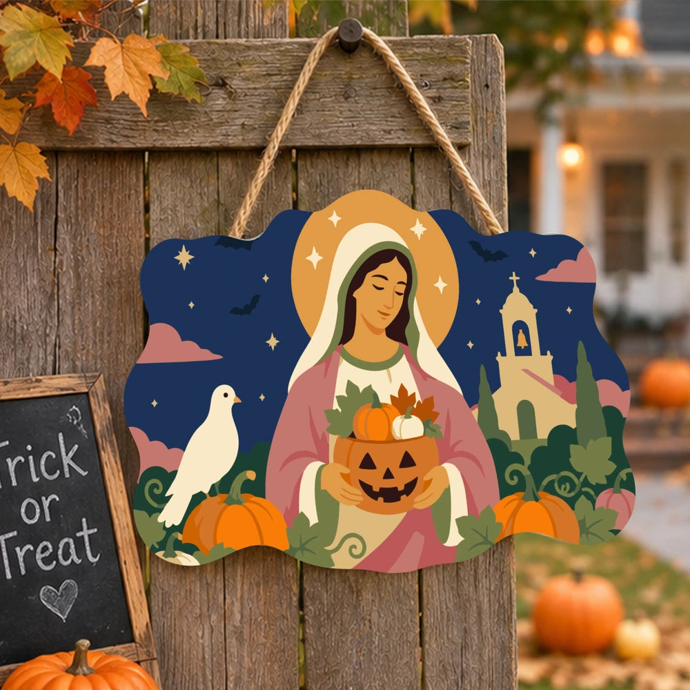 Paint by Numbers - Wooden Door Hanger | Mary with the Harvest Pumpkin