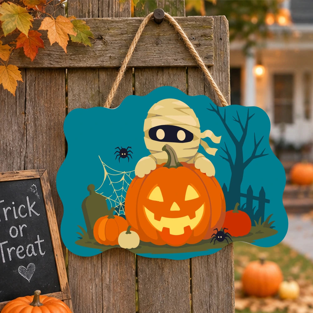
Paint by Numbers - Wooden Door Hanger | Mummy Behind a Jack-o'-Lantern