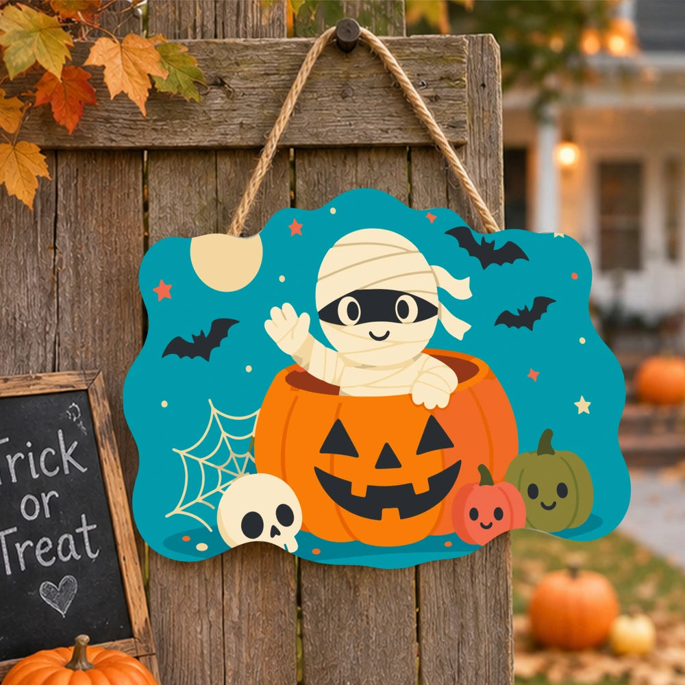 Paint by Numbers - Wooden Door Hanger | Mummy in a Jack-o'-Lantern