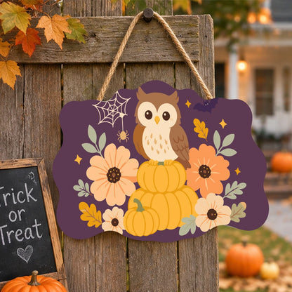 Paint by Numbers - Wooden Door Hanger | Owl on Pumpkins with Flowers