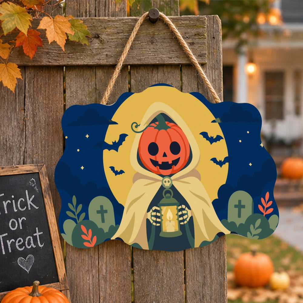 Paint by Numbers - Wooden Door Hanger | Pumpkin Reaper with a Lantern