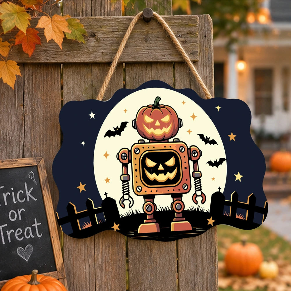Paint by Numbers - Wooden Door Hanger | Pumpkin Robot Under the Moon