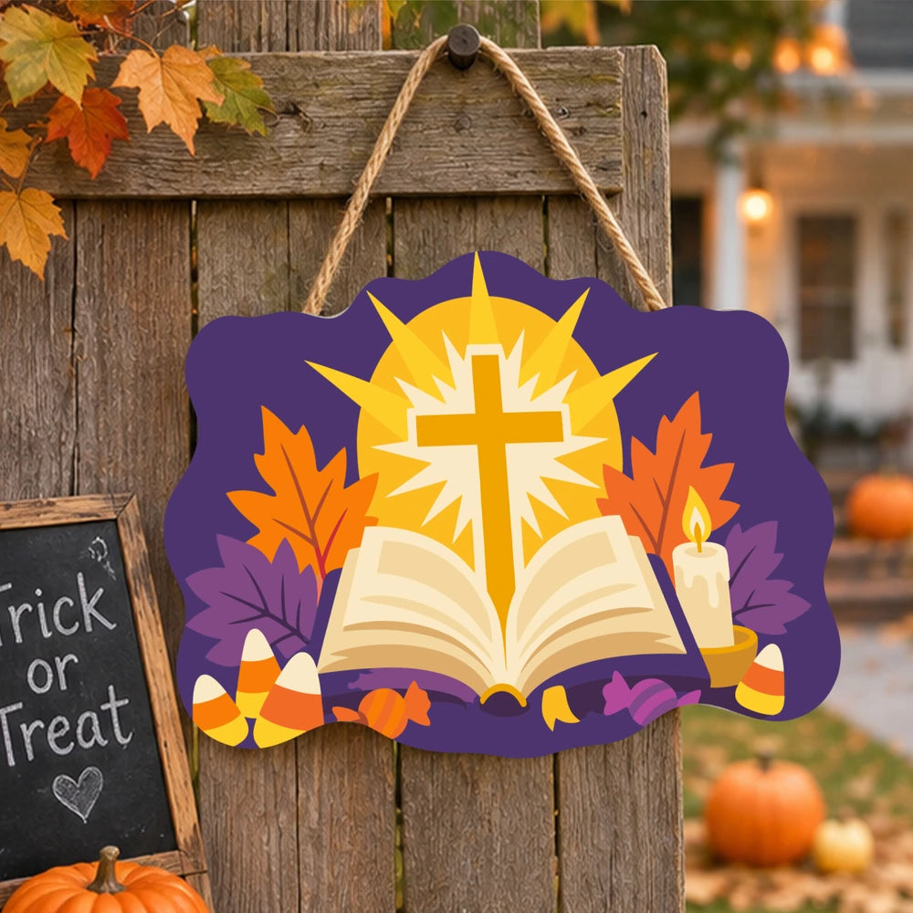 Paint by Numbers - Wooden Door Hanger | Shining Cross Over the Open Bible