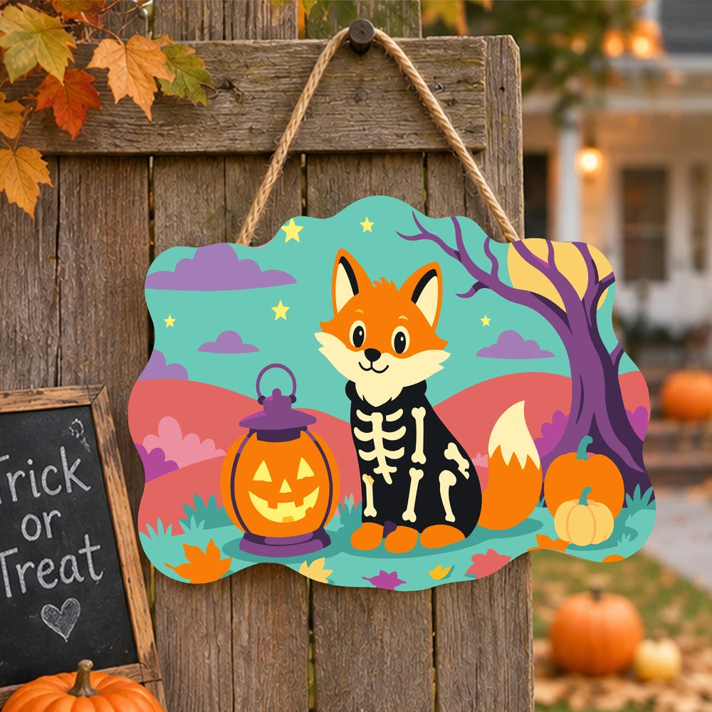 Paint by Numbers - Wooden Door Hanger | Skeleton Fox with a Lantern