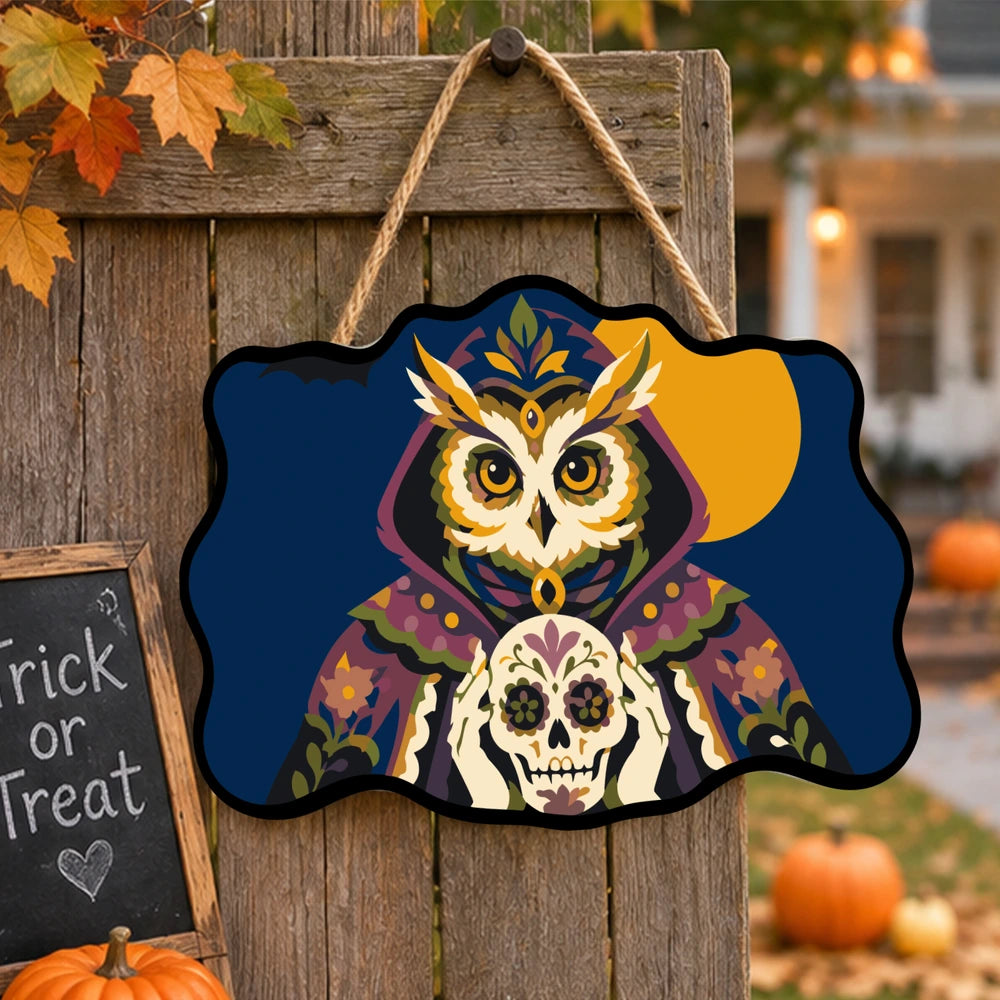 Paint by Numbers - Wooden Door Hanger | Sugar Skull Owl in a Hood
