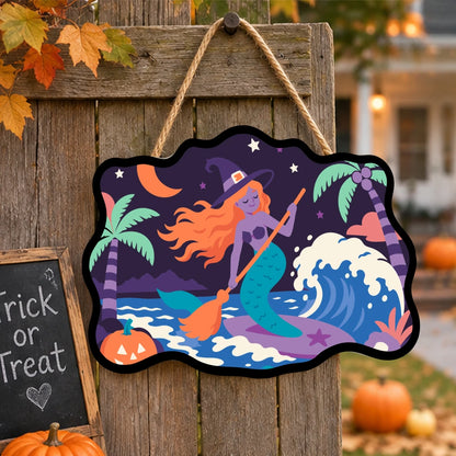 Paint by Numbers - Wooden Door Hanger | Surfing Mermaid Witch