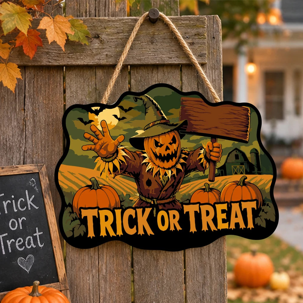 
Paint by Numbers - Wooden Door Hanger | Trick or Treat Scarecrow with a Sign