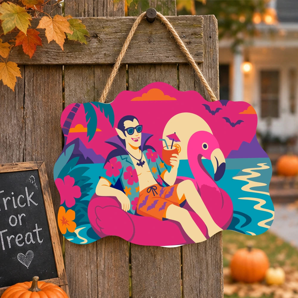 Paint by Numbers - Wooden Door Hanger | Vampire on a Flamingo Float
